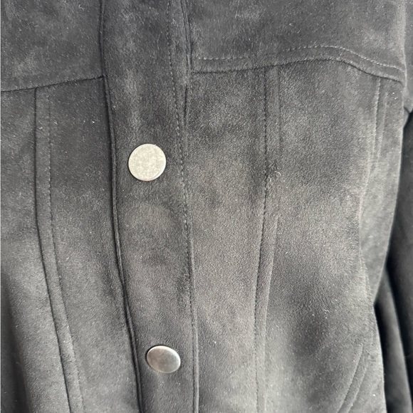 NWT Solitaire Black Faux Suede Peplum Chevron Fringe Blazer Womens L Preppy - Picture 3 of 6